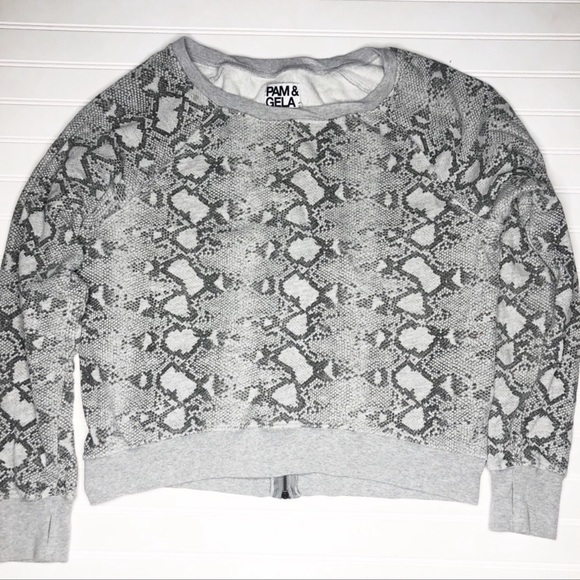 Pam & Gela Python Snakeskin Print Cropped Sweatshirt - Picture 4 of 7